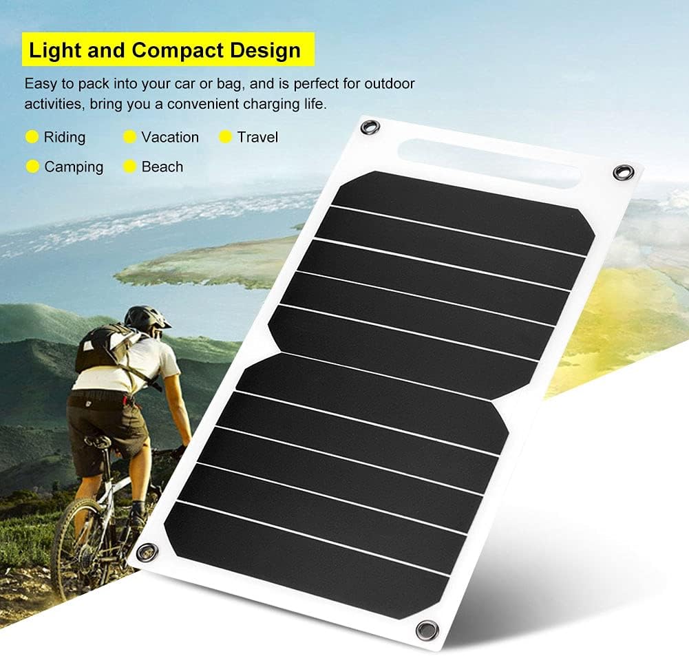IP62 Portable 10W Outdoor USB Solar Panel Charger, High Efficiency Solar Power Bank, Lightweight Mobile Solar Charger for Camping Hiking Travel, with Mini Suction Cups