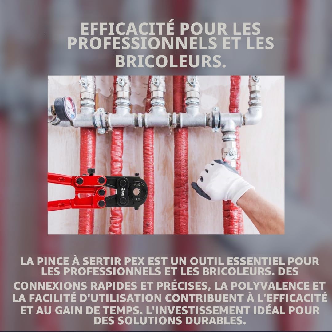 Delphi Pince à sertir TH 16-20-26 mm plus gants de protection - Pince à sertir pour tuyaux en cuivre, tuyaux en aluminium, tuyaux PEX, tuyaux PB, raccords de tuyaux en cuivre, raccords en cuivre, etc.