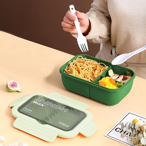 Miniatura 5 de Lonchera Bento, caja Bento de 3 departamentos de 37.2 fl oz, lonchera para adultosadolescentesniñosregreso a la escuela, contenedor de almuerzo con