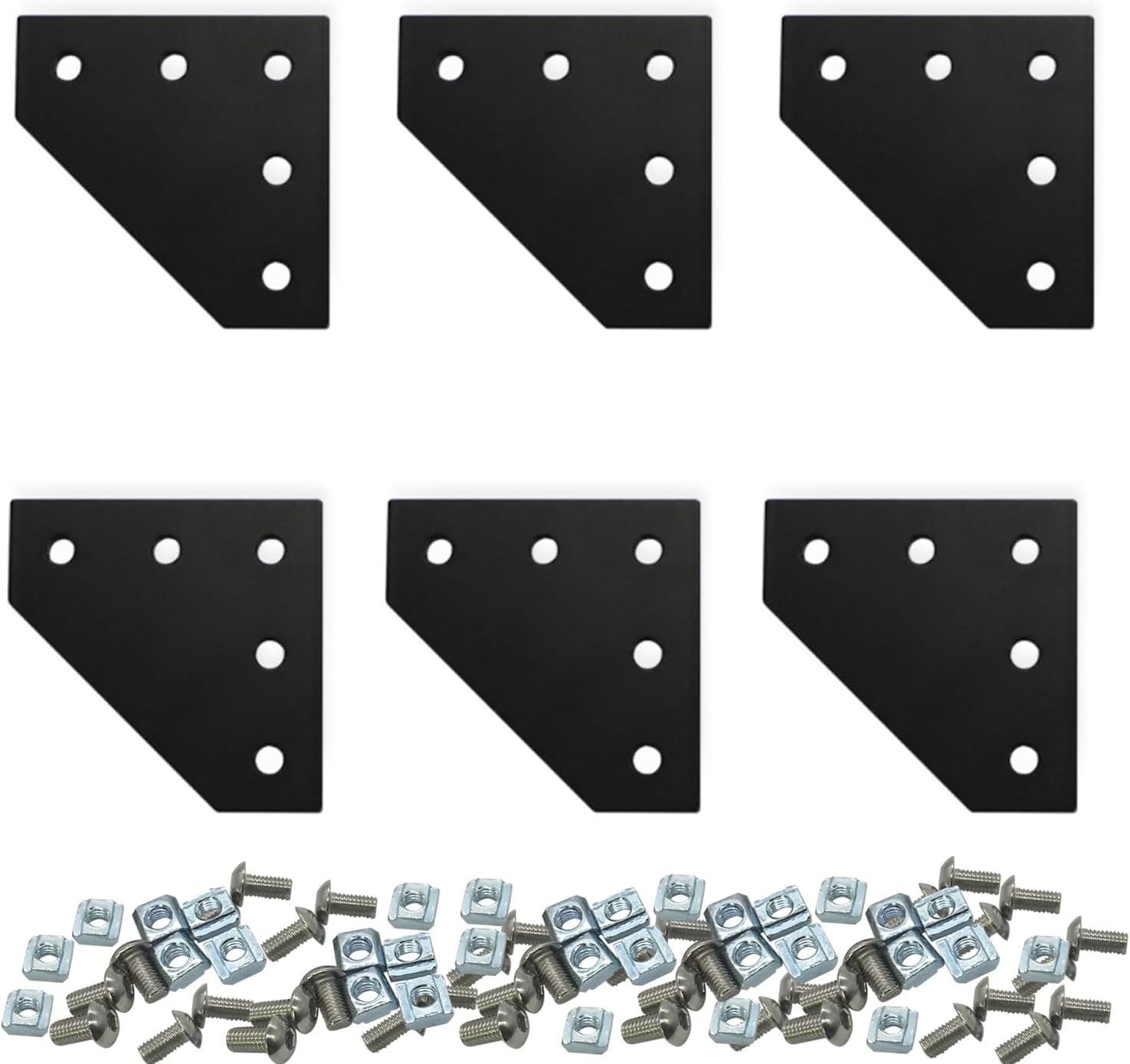 6Sets 2020 Aluminum Extrusion Joint Plates 5 Hole L Shape Corner Bracket Connectors with M5x10mm Hex Socket Cap Screw＆M5 Nuts for 2020 Series 6mm Slot Aluminum Extrusion Profile Accessories