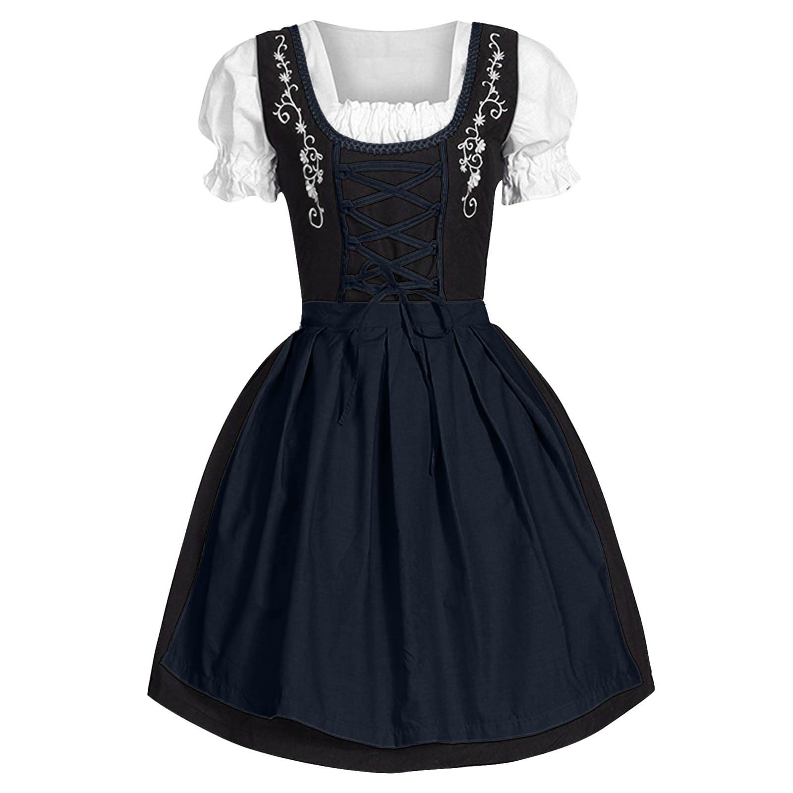 Women Dirndl Dress Oktoberfest Costume 3 Piece Dirndl Dress Bavarian Costume Fancy Midi Skirt Oktoberfest Outfit Cosplay Costumes for Bavarian Beer Carnival Party