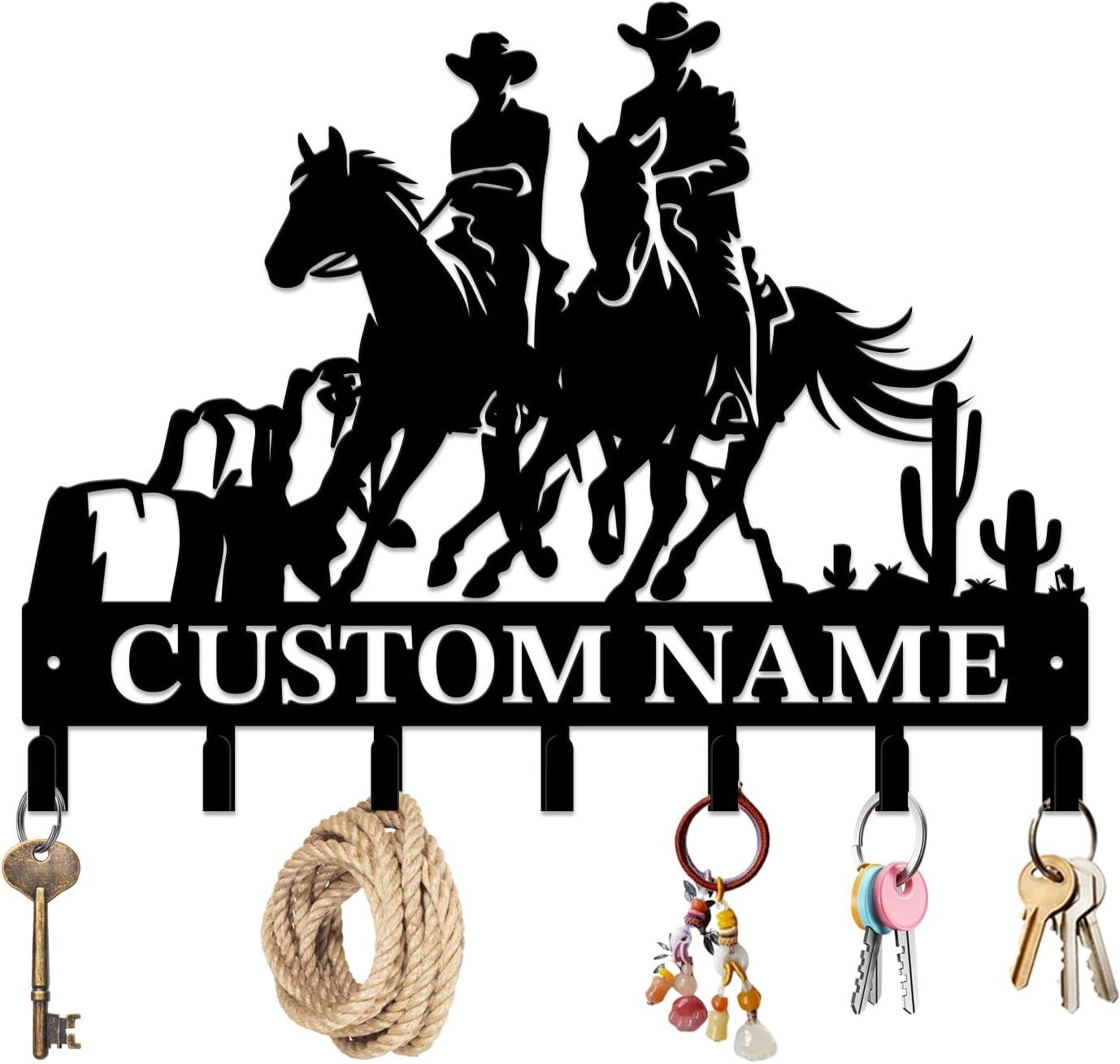 Personalized Farm Horse Keys Hooks,Custom Name Metal Cowboy Horse Art Keys Hooks,Metal Horse Lover Wall Home Storage Decorative Keys Hooks,Key Holder Hooks for Wall (Style E)