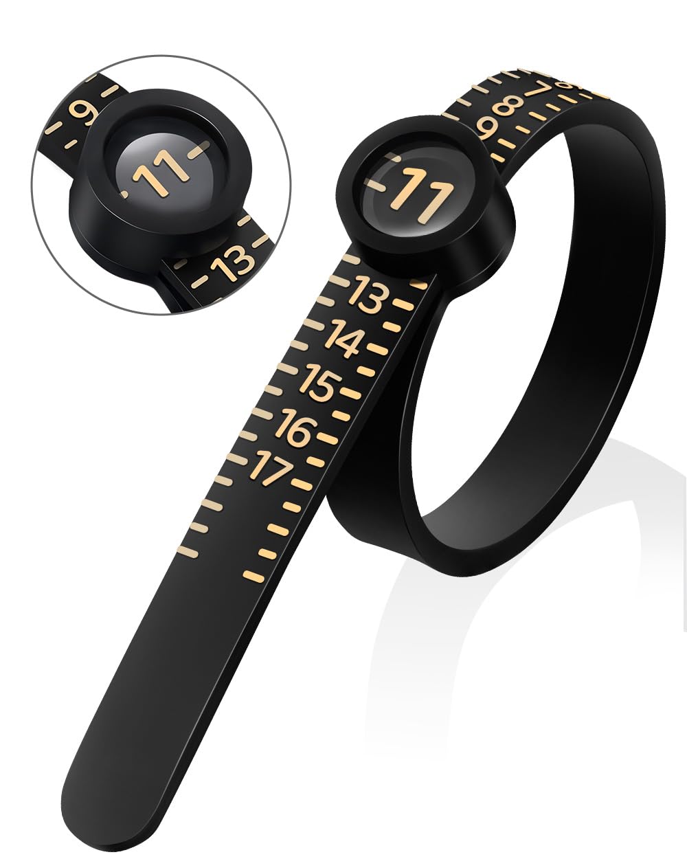 Meowoo Plastic Ring Sizer Measuring Tool with Lens, 1-17 for Ring Measurer and Ring Sizer Clear and Intuitive Reading. Ring Sizer, Black