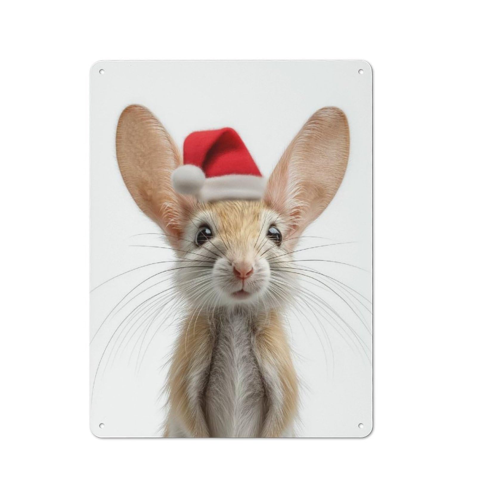 Junmoney Festive Gobi Jerboa With Santa Hat Rustic Tin Sign 40X30cm Featuring For Bar Or Restaurant, A Housewarming Gift For Bar Decor Enthusiasts