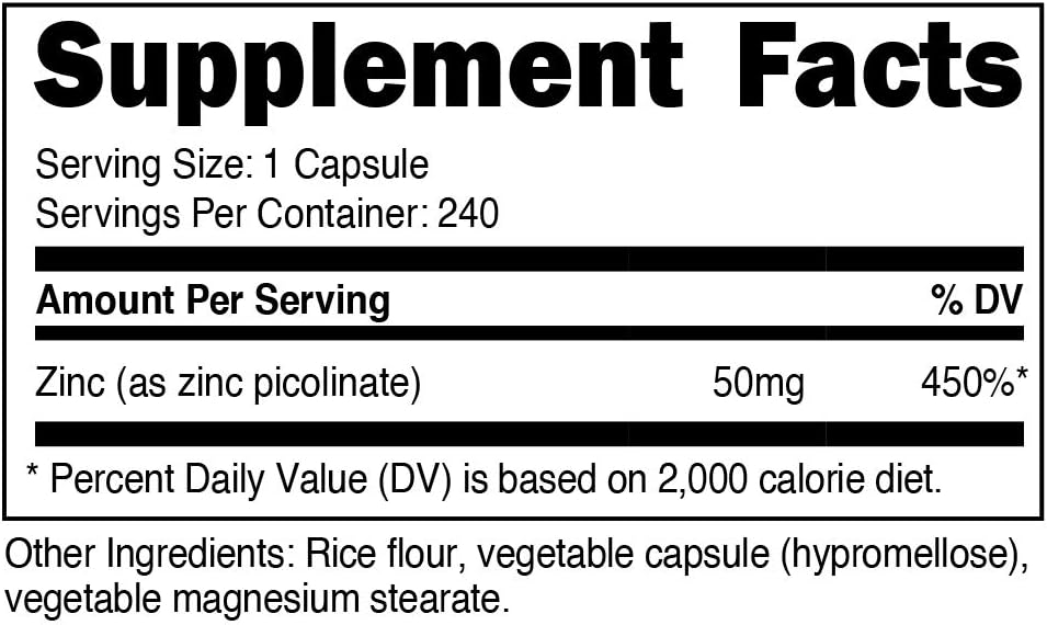Nutricost Zinc Picolinate 50mg, 120 Vegetarian Capsules - Gluten Free and Non-GMO: Health & Personal Care