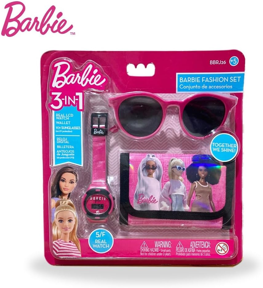 Barbie Fashion Set, Girls Toy Gift Set: LCD Watch, Sunglasses, and Wallet - for Kids Ages 3 and Up