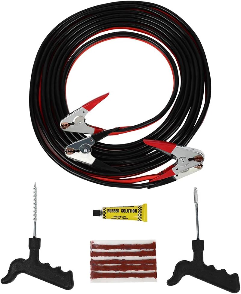 cciyu Jumper Cables for Car Battery 1 Gauge 30FT, Auto Heavy Duty Cable for Emergency, Jumper Cable with Tire Repair Kit, for Larger Truck Farm Equipment Diesel Trucks SUVs & More