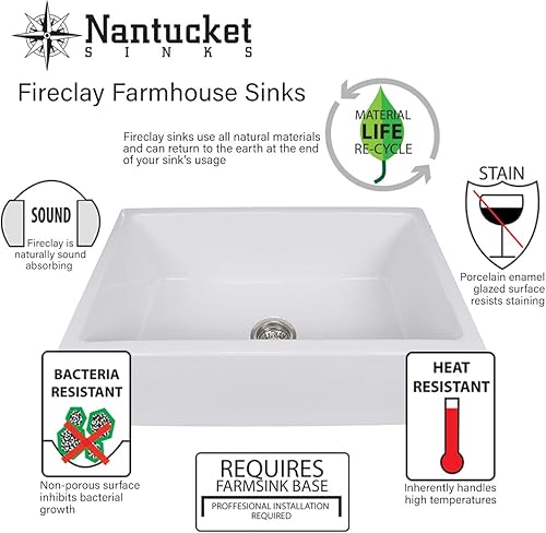 Miniatura 9 de Nantucket Sinks T-FCFS-20 - Fregadero de cocina de granja de arcilla refractaria de 20 pulgadas, color blanco