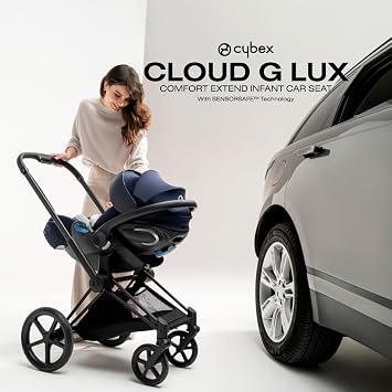 Cybex Cloud G Lux Comfort Extend Infant Car Seat with Anti-Rebound Base, Load Leg, Linear Side Impact Protection, Latch Install, Ergonomic Full Recline, Extended Leg Rest, Moon Black