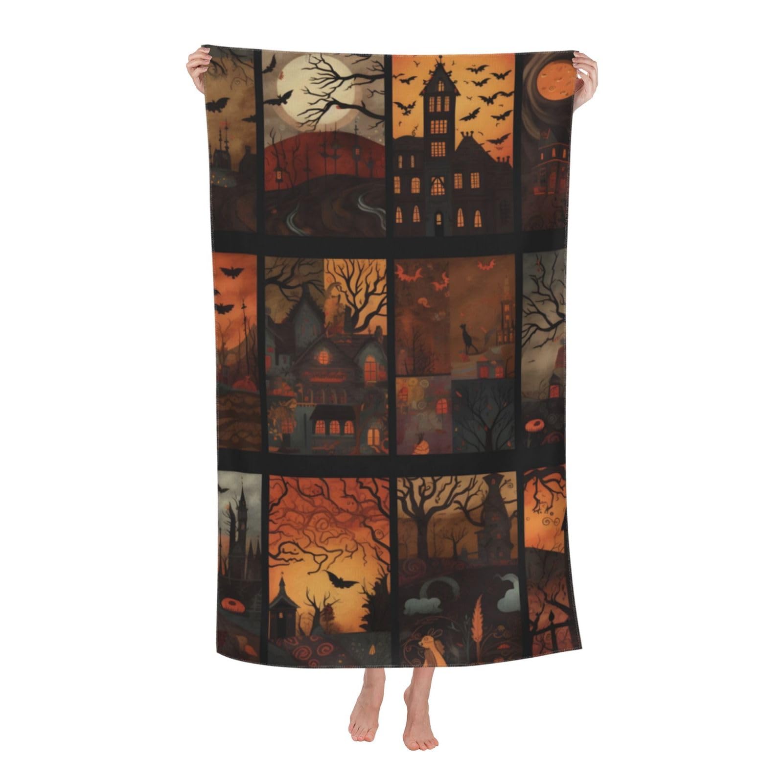 LSRCPD Beach Towels Happy Halloween Pumpkins 3 Sports Yoga Swim Pool For Adults Men 80X130Cm