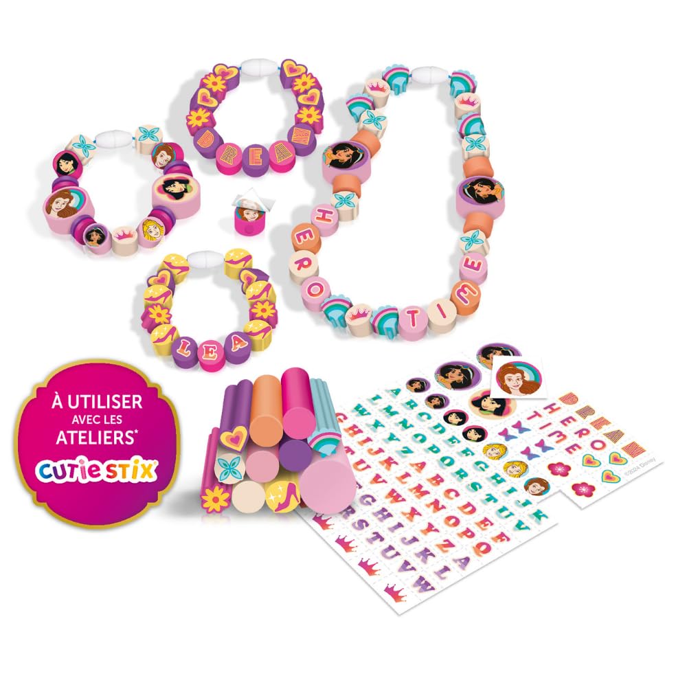 CUTIE STIX - Wypełnienie księżniczki Disneya - Nowość - Spersonalizuj swój Stix za pomocą tabliczki do tatuażu, stwórz kolekcję biżuterii księżniczki Disneya - Kreatywne zajęcie dla dzieci od 6 lat