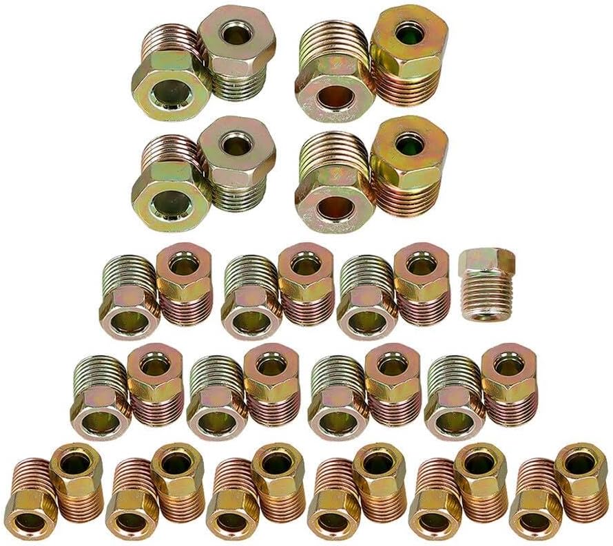 Genuine 35Pcs 3/16 & 1/4 Tube Brake Line Tubing Fitting Nuts Kit For Inverted Flares Genuine OEM Replacement
