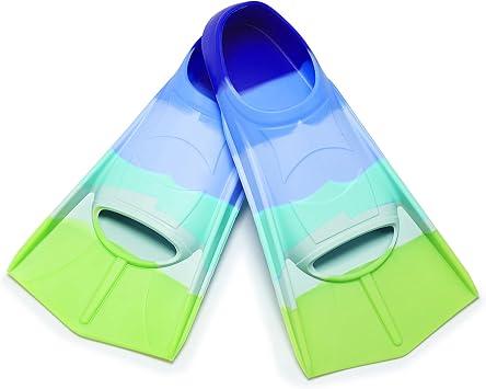 Kids Short Swim Fins, Lap Training Flippers for Pool Youth Beginners | Soft Silicone Swimming Fins with Mesh Storage Bag for Children, Boys, Girls & Women