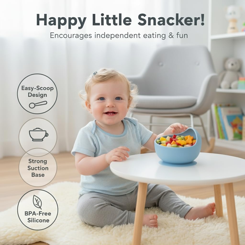 Silicone Baby Suction Bowls (3 Pack) – Non-Slip Stay Put, High Edge for Self Feeding, BPA Free Toddler Feeding Bowl, (Pink/Green/Beige)