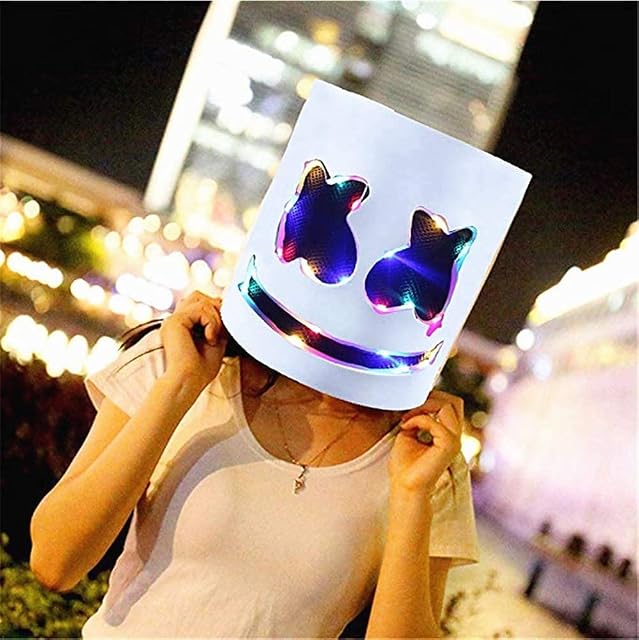 Halloween DJ Mask, Music Festival Helmet Cosplay Mask Adults Kids Easter Carnival Thanksgiving Christmas Halloween Glow LED Mask