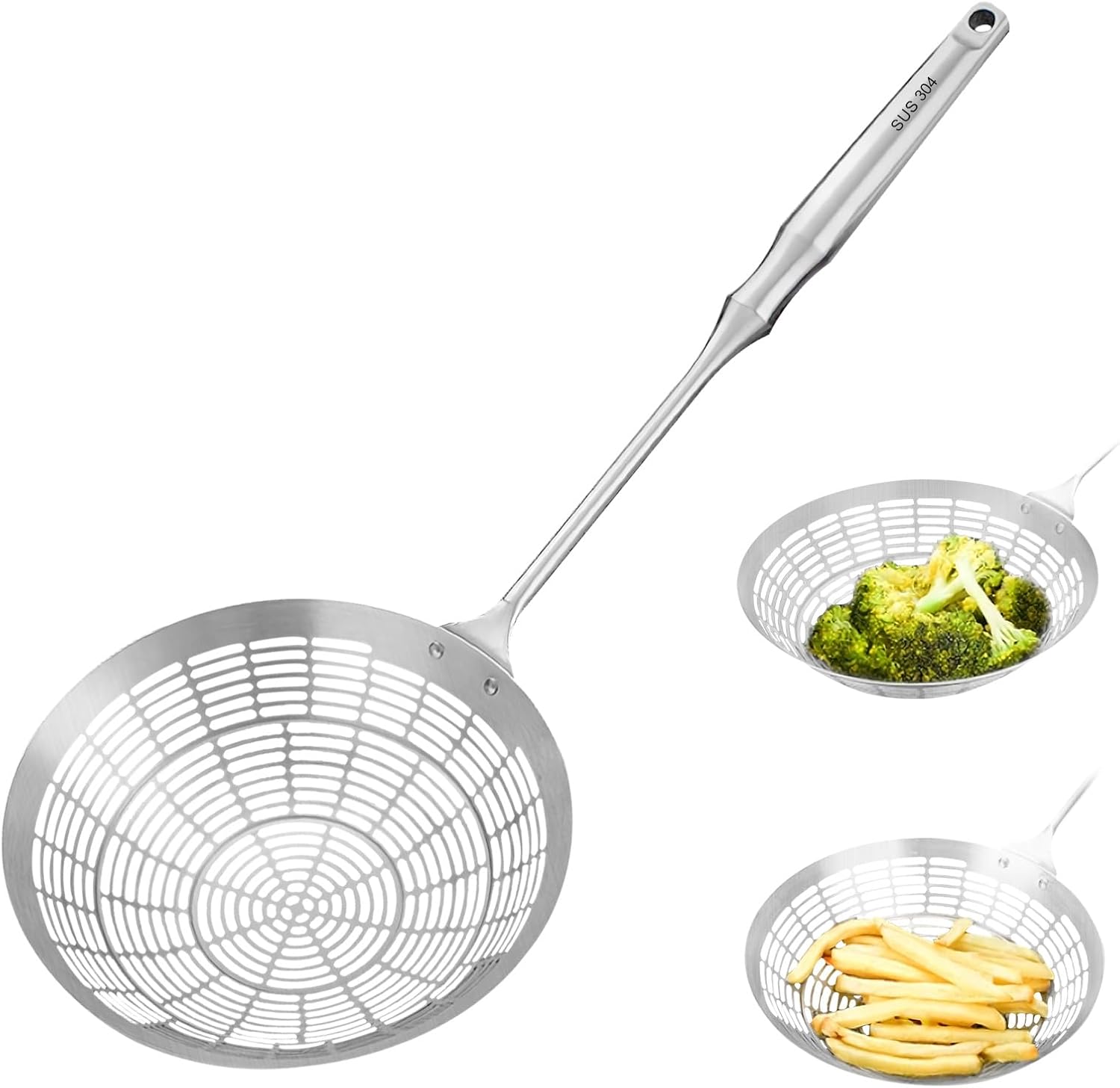 Spider Strainer,Stainless Steel Skimmer Fryer Scoop for Cooking and Frying,Skimmer Spoon Kitchen Utensil for Home Kitchens and Restaurants (Large)