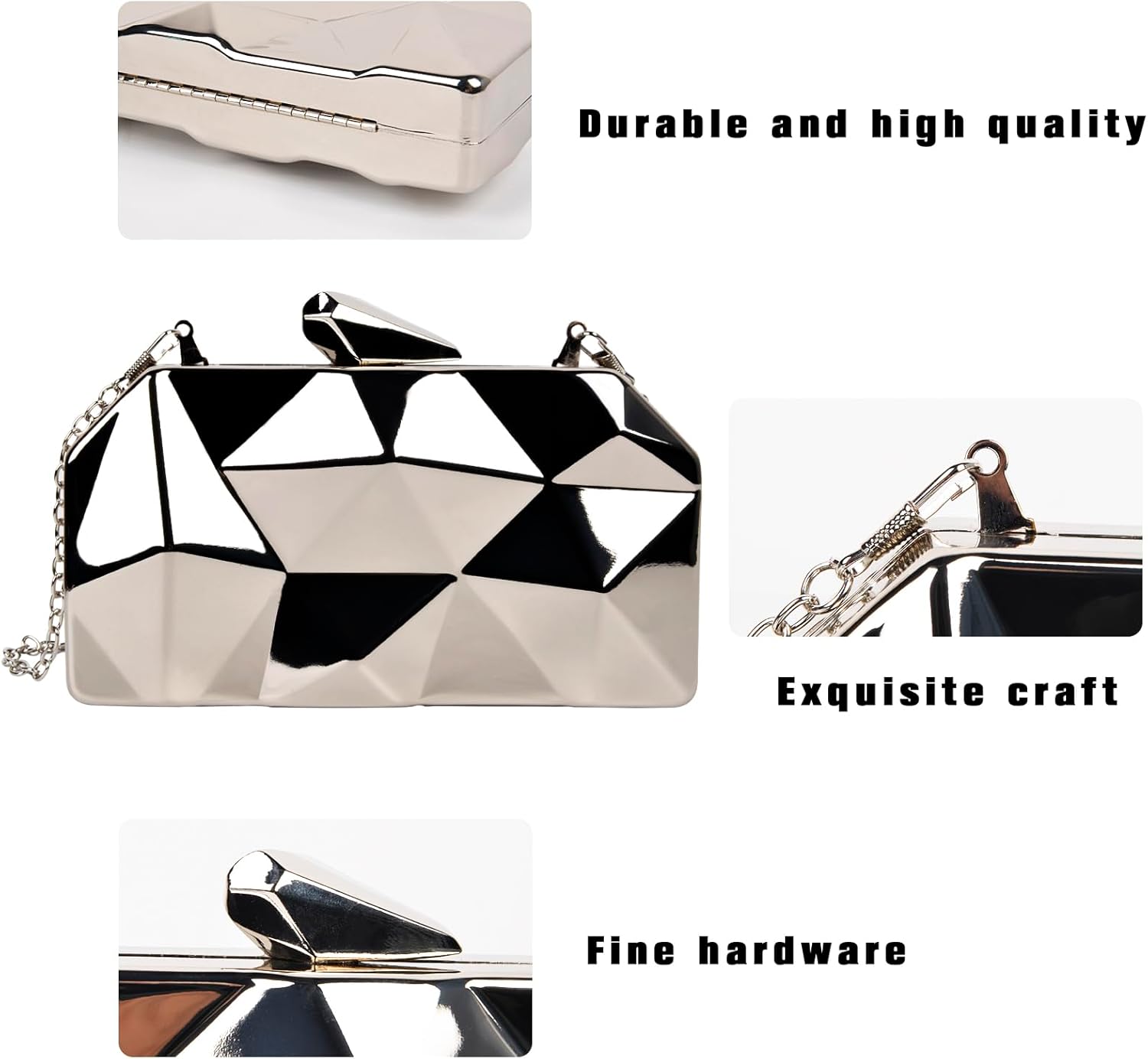 Women Lattice Gold Clutch Purses - Geometric Lattice Metal Clutch Evening Bag Women Golden Stone Cut Clutch Purse for Party - Image 6