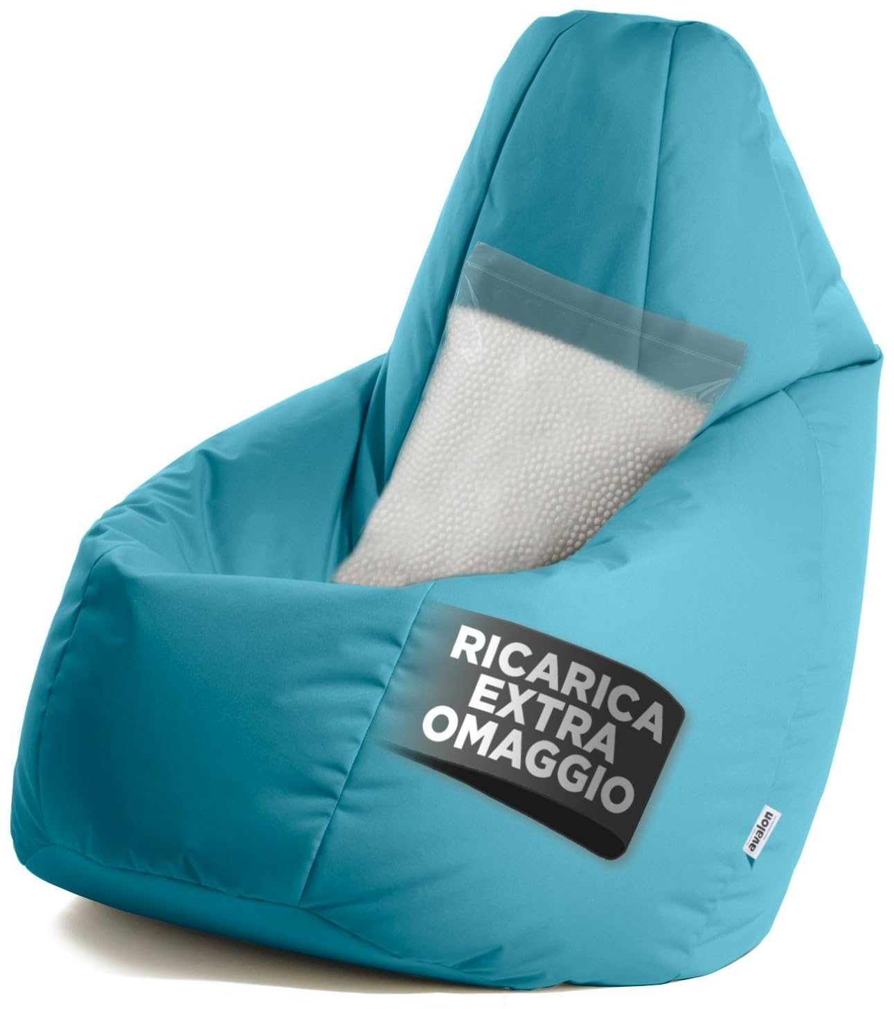 Avalon - Puff Poltrona Sacco Grande L Jive Deluxe Sfoderabile, Pouf Sacco di Qualità Sartoriale, Bean Bag per Sedersi Ergonomico, Tessuto Antistrappo Impermeabile, Made in Italy(80x125cm-Petrol)