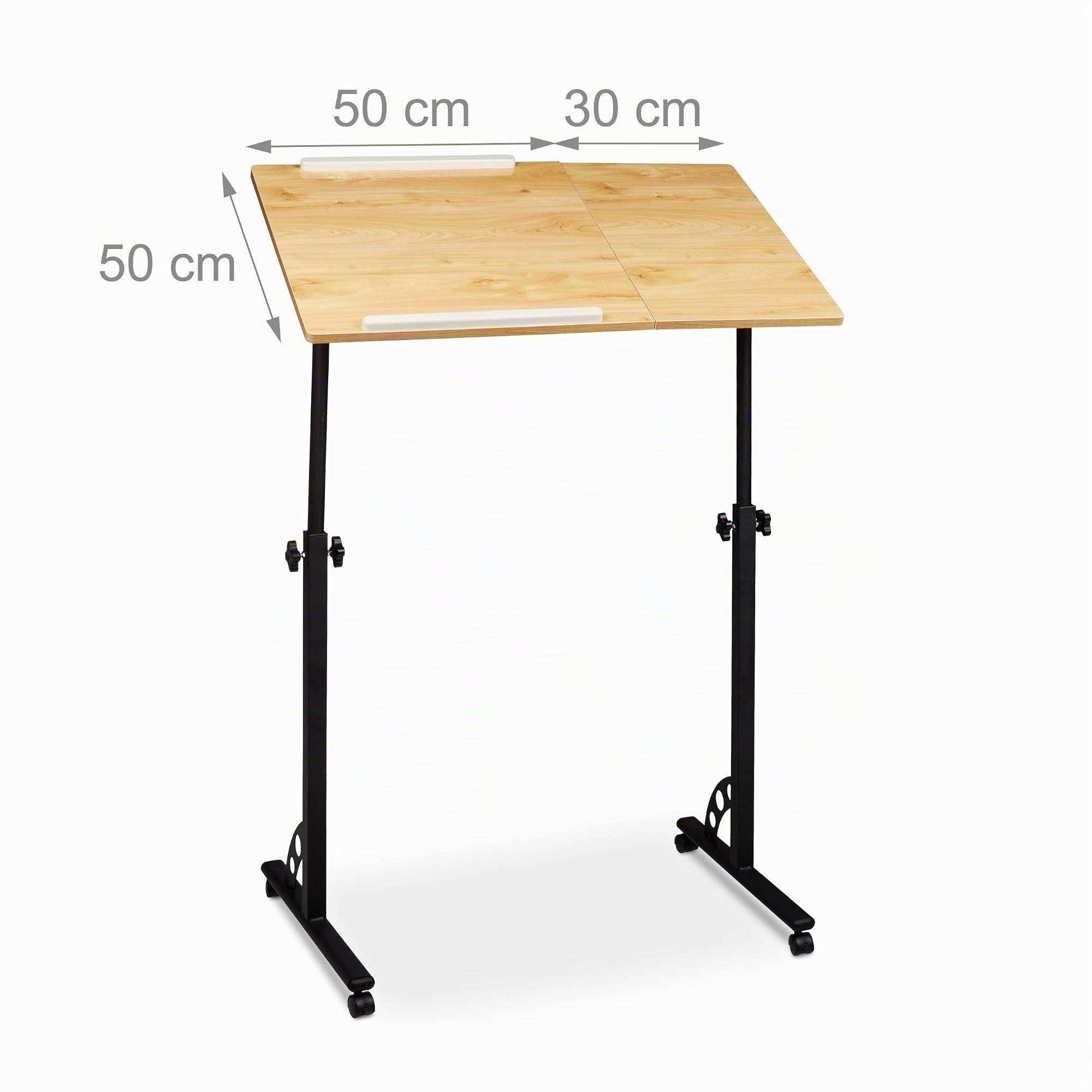 Relaxdays Table ordinateur portable HxlxP: 110 x 80 x 50 cm hauteur réglable roulettes table bout de canapé table de lit bureau informatique, bois chêne (nature), Beige