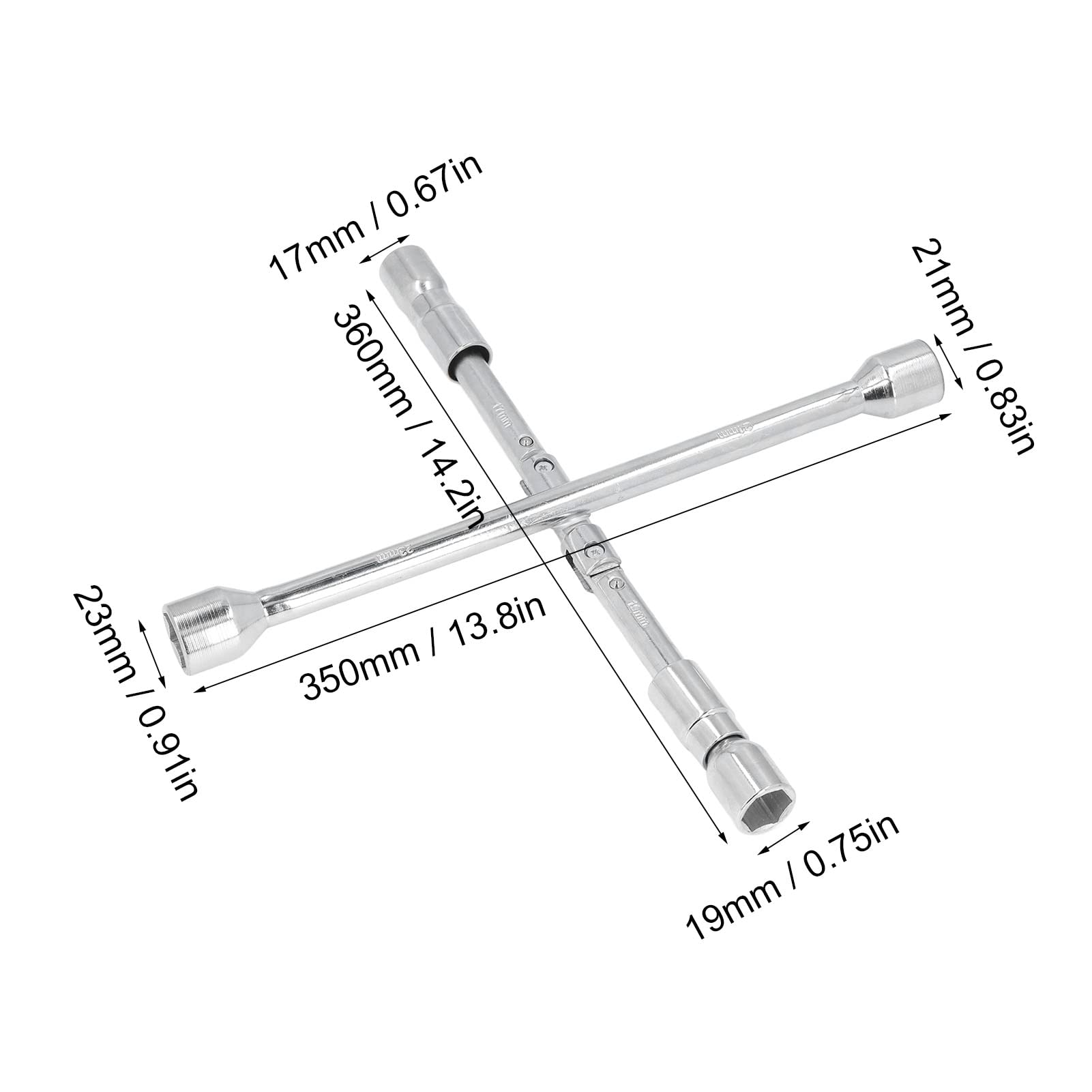Beufee 14 inch Universal Folding Lug Wrench, 4 Way Cross Wrench High Carbon Steel 180° Foldable Lug Socket Spanner for Car Repair