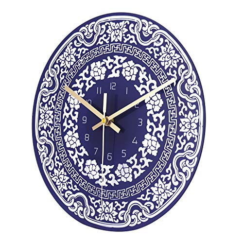 Lafocuse 12 Inch Blue And White Wall Clock, Navy Blue China Ceramic Wall Clock For Living Room Decor, Kitchen Clock Wall Decorative Battery Operated Silent Non-Ticking Bedroom Home Office #TOP3