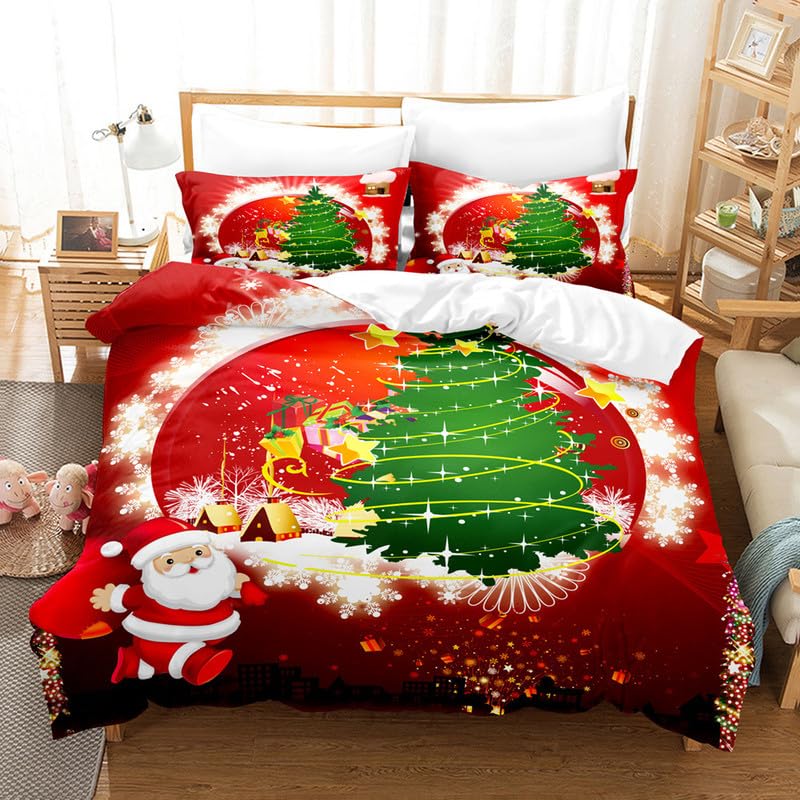 Funda nórdica de Navidad para cama 90 de microfibra roja de 155x220 cm con almohada