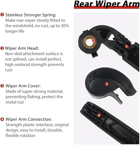 Vista 3 de Escobillas limpiaparabrisas traseras de repuesto de OTUAYAUTO para Audi Q3 2015-2024, conjunto de brazo y escobilla