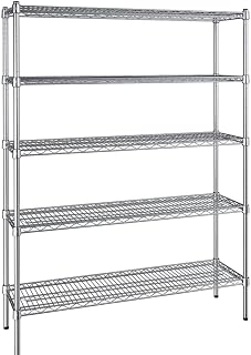 14" x 48" NSF Chrome 5-Shelf Kit with 72" Posts, Commercial Storage Rack Unit, Heavy Duty Storage Shelving, Wire Shelving Kit, Adjustable Rack Strong Steel, Multipurpose Wire Shelf