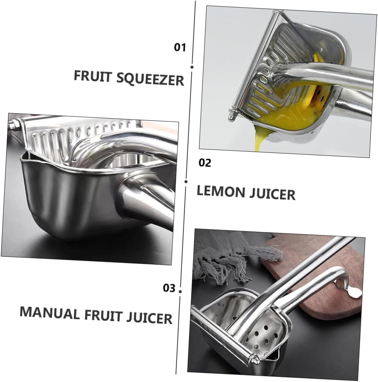 Stainless Steel Handheld Fruit Juicer Manual Lemon Squeezer with Thick Handle Portable Citrus Press for Fresh Juice Extraction Easy Grip and Labor-saving Design