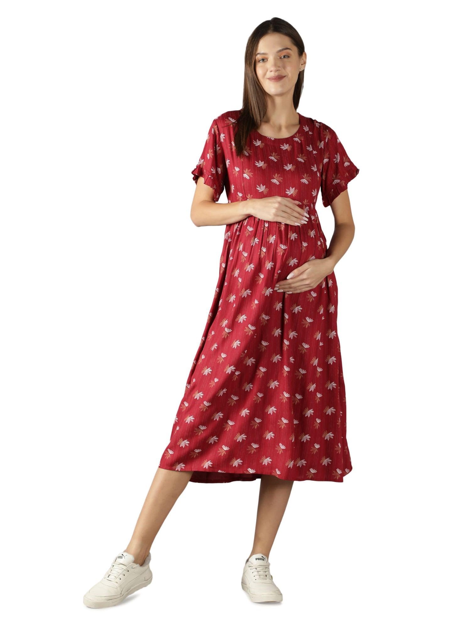 Women's Rayon Round Neck Half Sleeves Maternity Dress Feeding Kurti with Zipper (1341-MD)-image-12