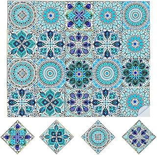 20 Pcs Tile Stickers 15cm(6") Kitchen Bathroom Tile Stickers Stick on Wall Peel and Stick Tile Decals Tiles Vinyl Tiles Self Adhesive Wall PVC Waterproof Oil Proof Moroccan Vintage Mosaic
