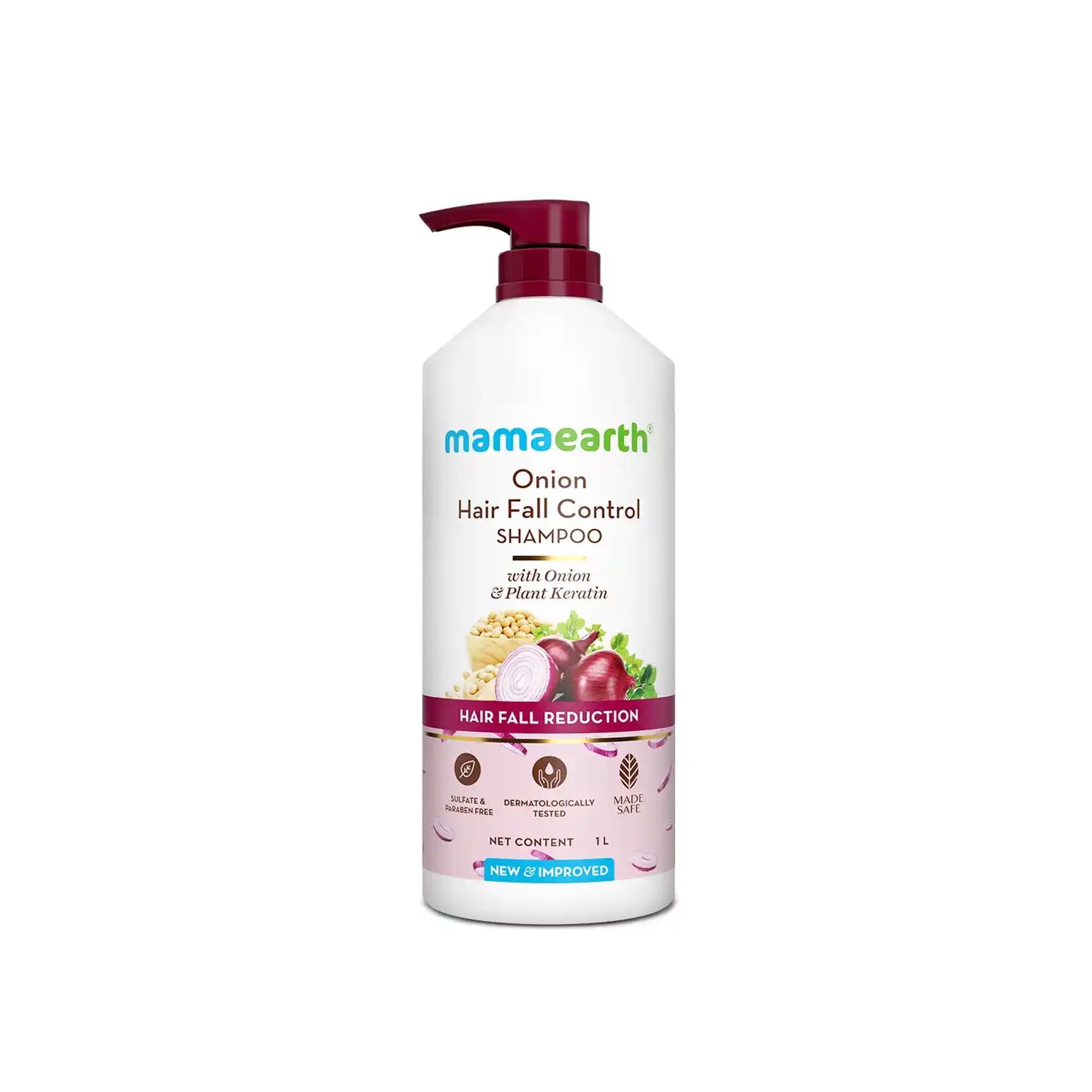 Mamaearth Onion Shampoo for Hair Growth and Hair Fall Control with Onion and Plant Keratin | Reduces Hair Fall | Strengthens & Smoothens Hair | For Men & Women | 1 Litre