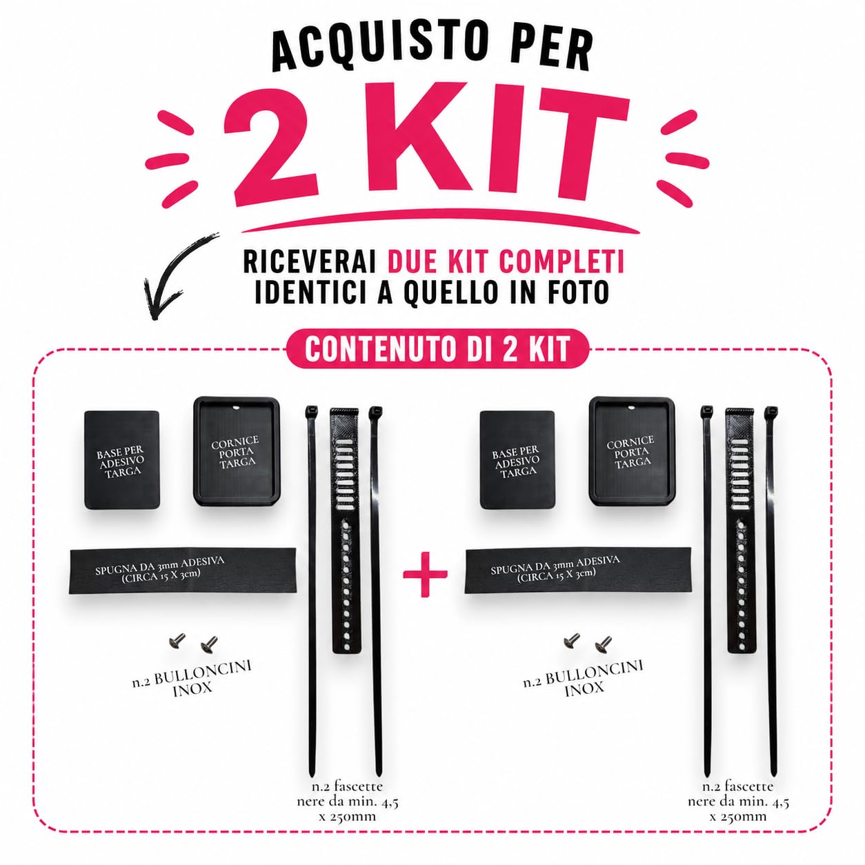 3DPRINTOK 2 KIT Portatarga per Monopattino Elettrico | Supporto Targa per Steli Tubolari Tondi, Ovali e Poligonali | Fissaggio Regolabile | ASA Resistente agli Agenti Atmosferici | Made in Italy