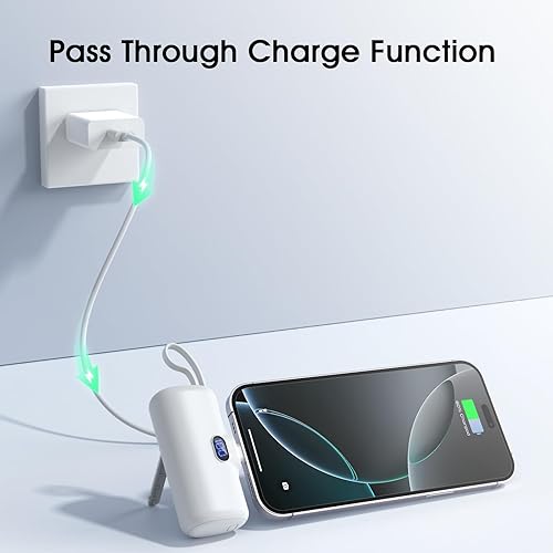 Miniatura 7 de Mini cargador portátil para iPhone, cargador de batería de 5000 mAh, carga dual con cable USB C, batería de pantalla LED, cargador de respaldo,