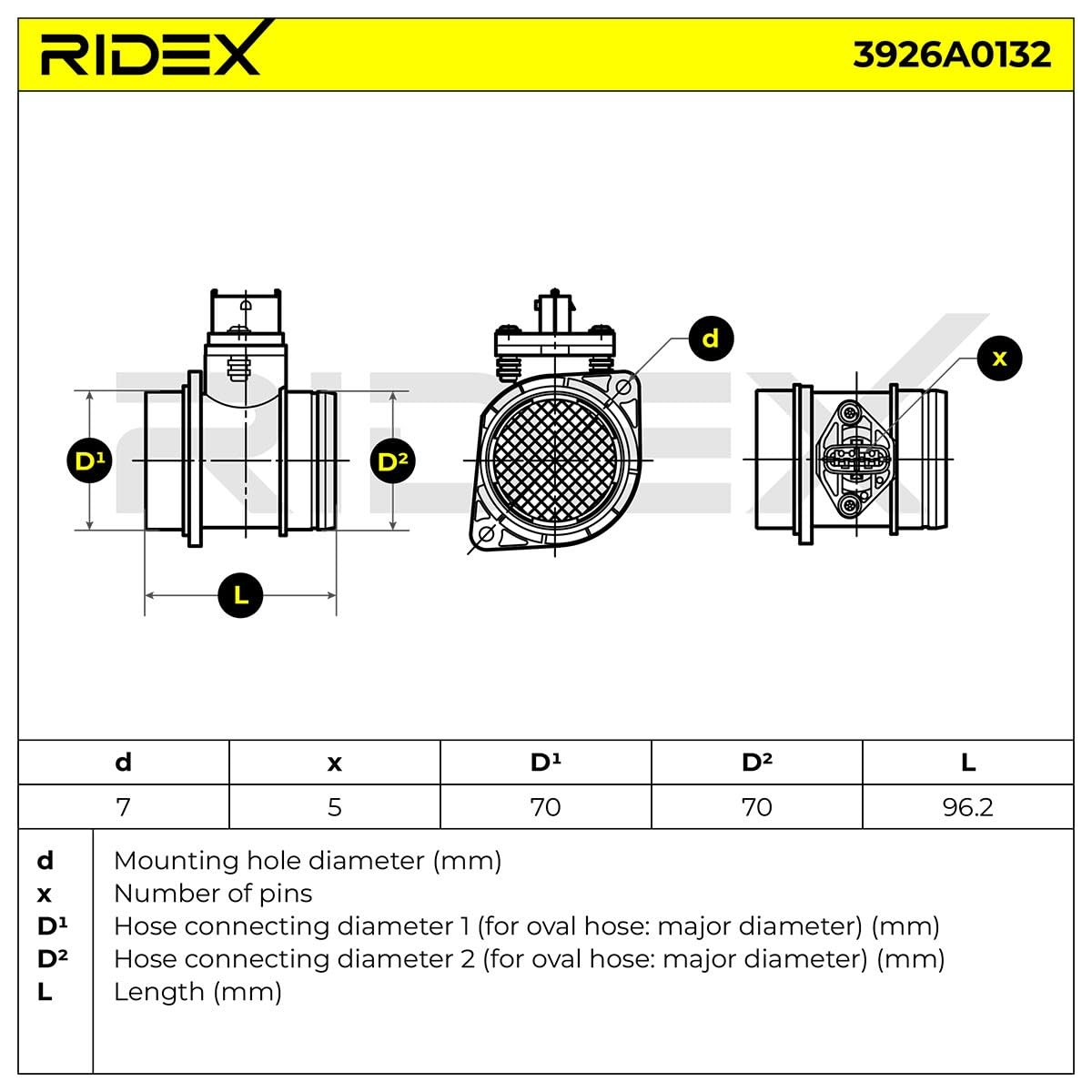 RIDEX 3926A0132 Débitmètre d'air avec capteur intégré de la température de l'air