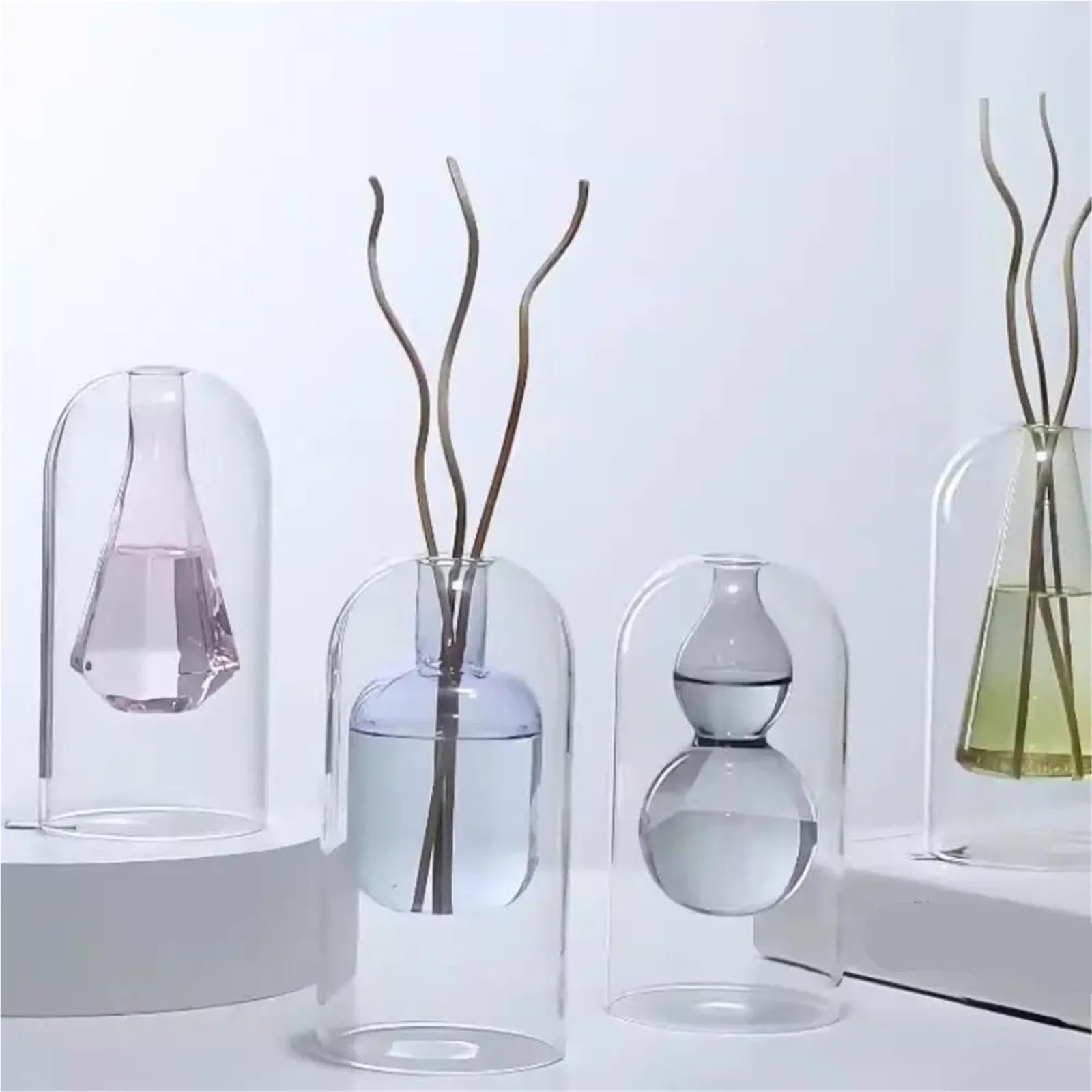 Vase Hydroponique Verre Bouteille d'aromathérapie en Verre, Double Couche, diffuseur de Parfum Exquis, Pot hydroponique créatif, Vase for Plante(Pink)