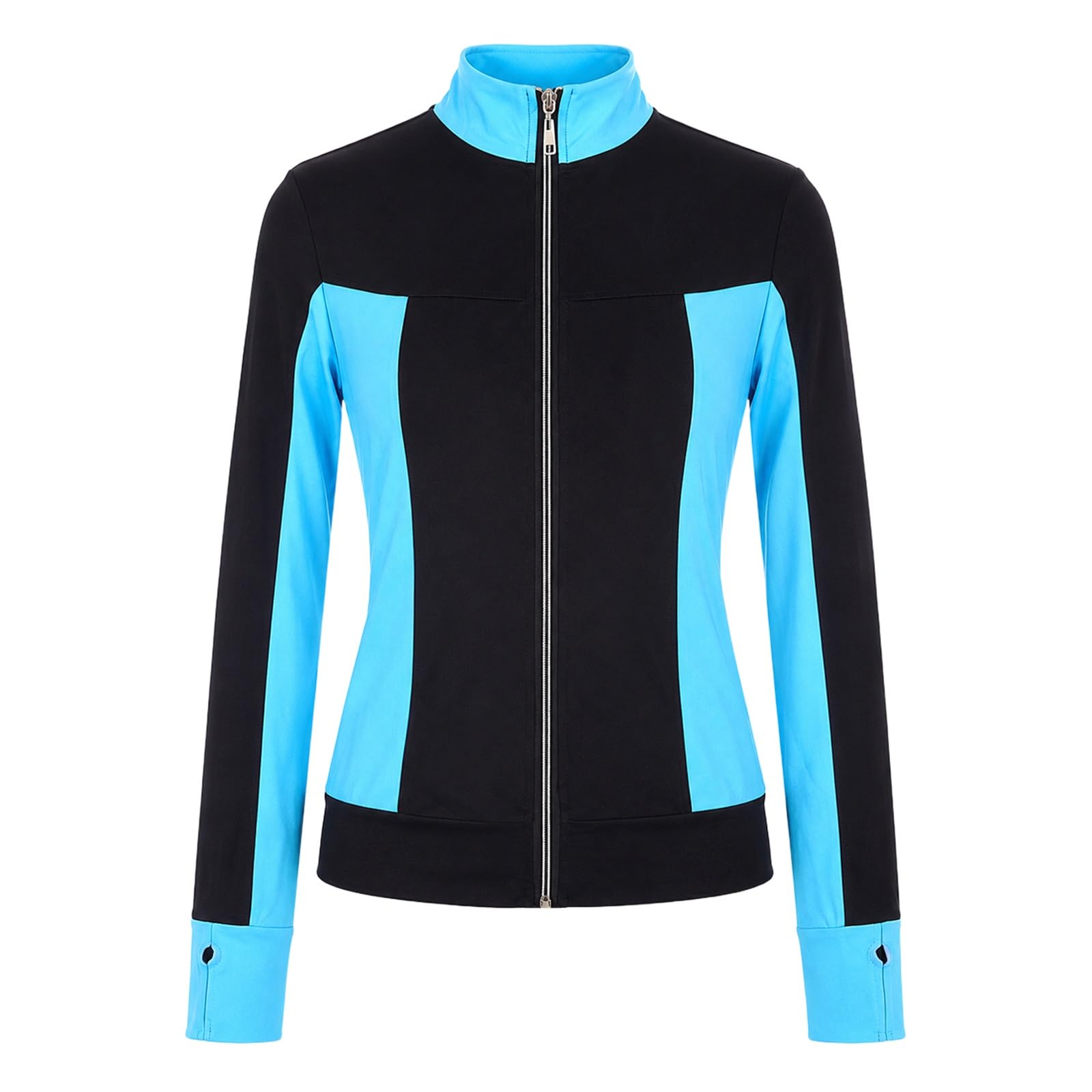 Damen Teen Eiskunstlauf Jacke Zip Warmup Training Eisbahn | Reißverschlussjacke mit Stehkragen, Daumenlöchern und formenden Einsätzen fürs Eistraining