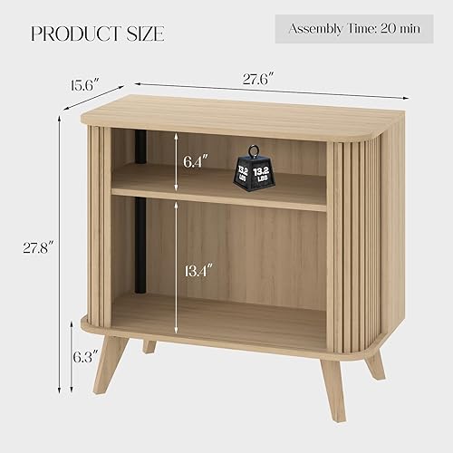 Miniatura 2 de Aparador acanalado con almacenamiento, armario de almacenamiento con borde curvo de 27 pulgadas con puertas correderas y estantes, aparador moderno