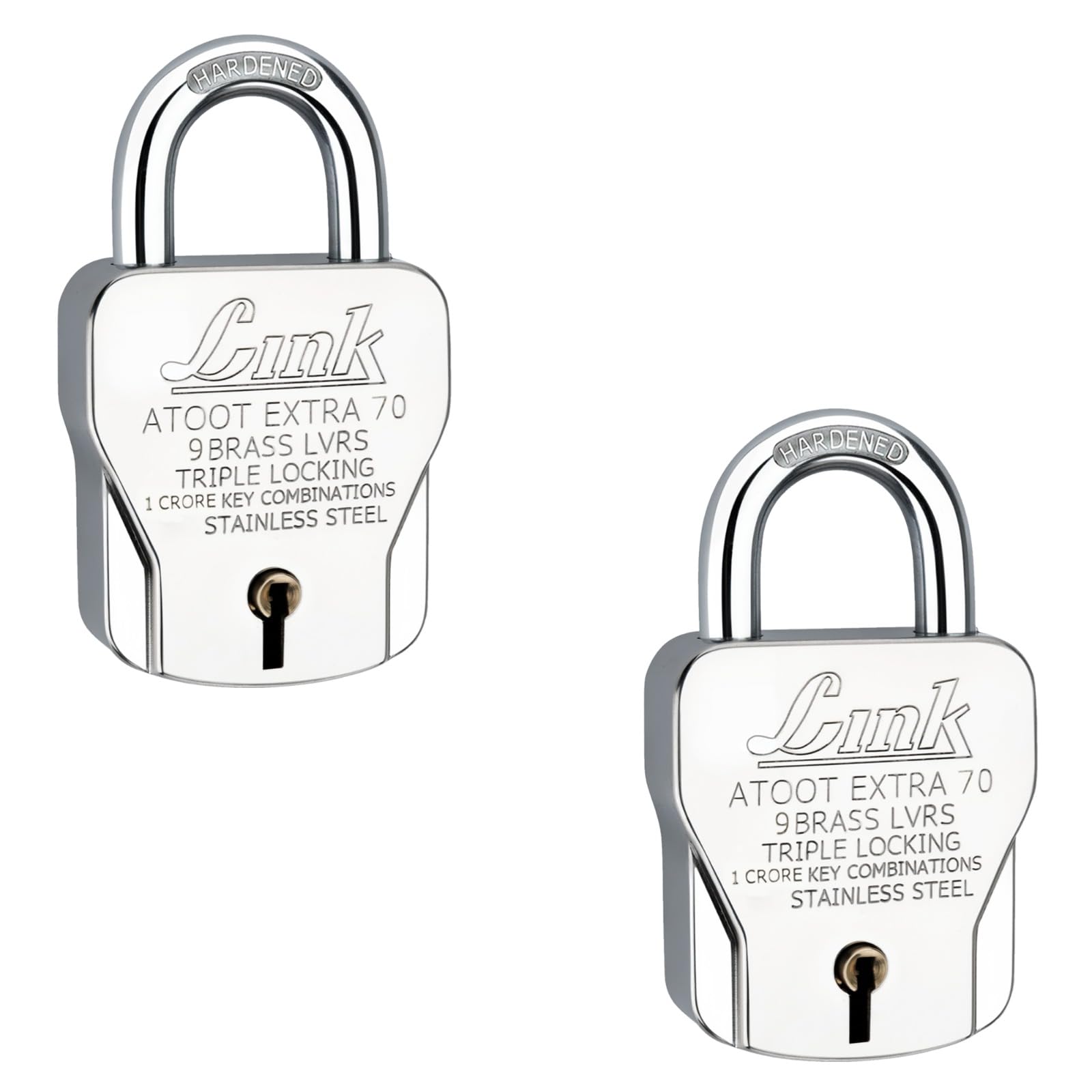 Link® Atoot Extra 70m Triple Locking Mechanism Padlock, Hardened Shackle,Each Padlock with 3 Silver Keys and Free Keychain (Pack of 2) (B0CG6FVNVL) Amazon Price History, Amazon Price Tracker