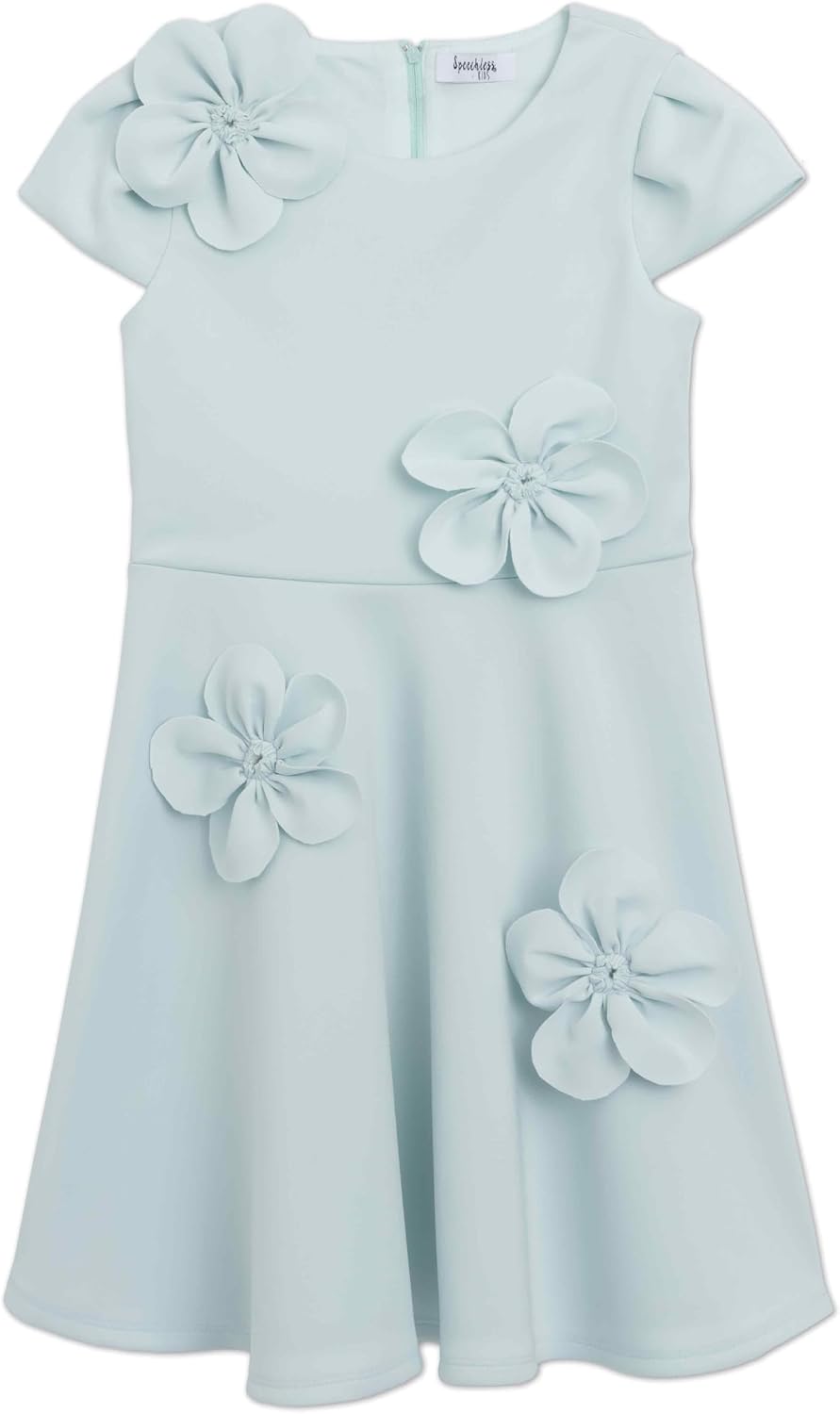 Speechless Girls' Cap Sleeve Techno Scuba 3D Flower Applique Party Dress
