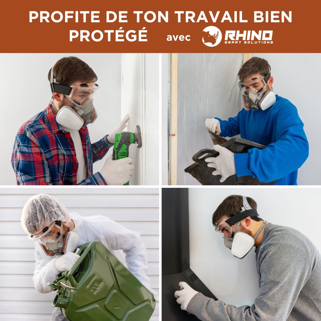 RHINO Housse de visage pour peinture, poussière, particules, produits chimiques, polissage machine vapeurs organiques, pollen et produits chimiques avec filtres cotons