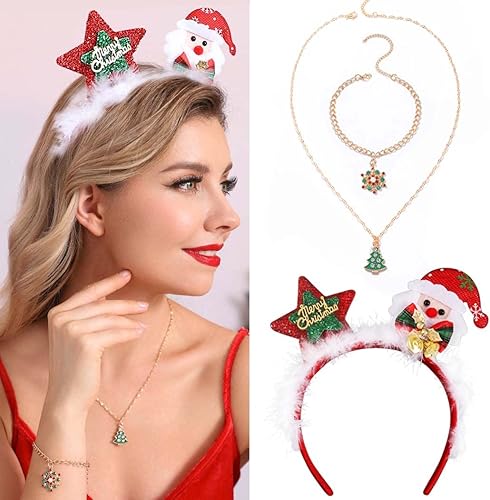 LUDRESS Diademas de Navidad con diadema de Papá Noel para el pelo de Navidad para mujer 3 en 1