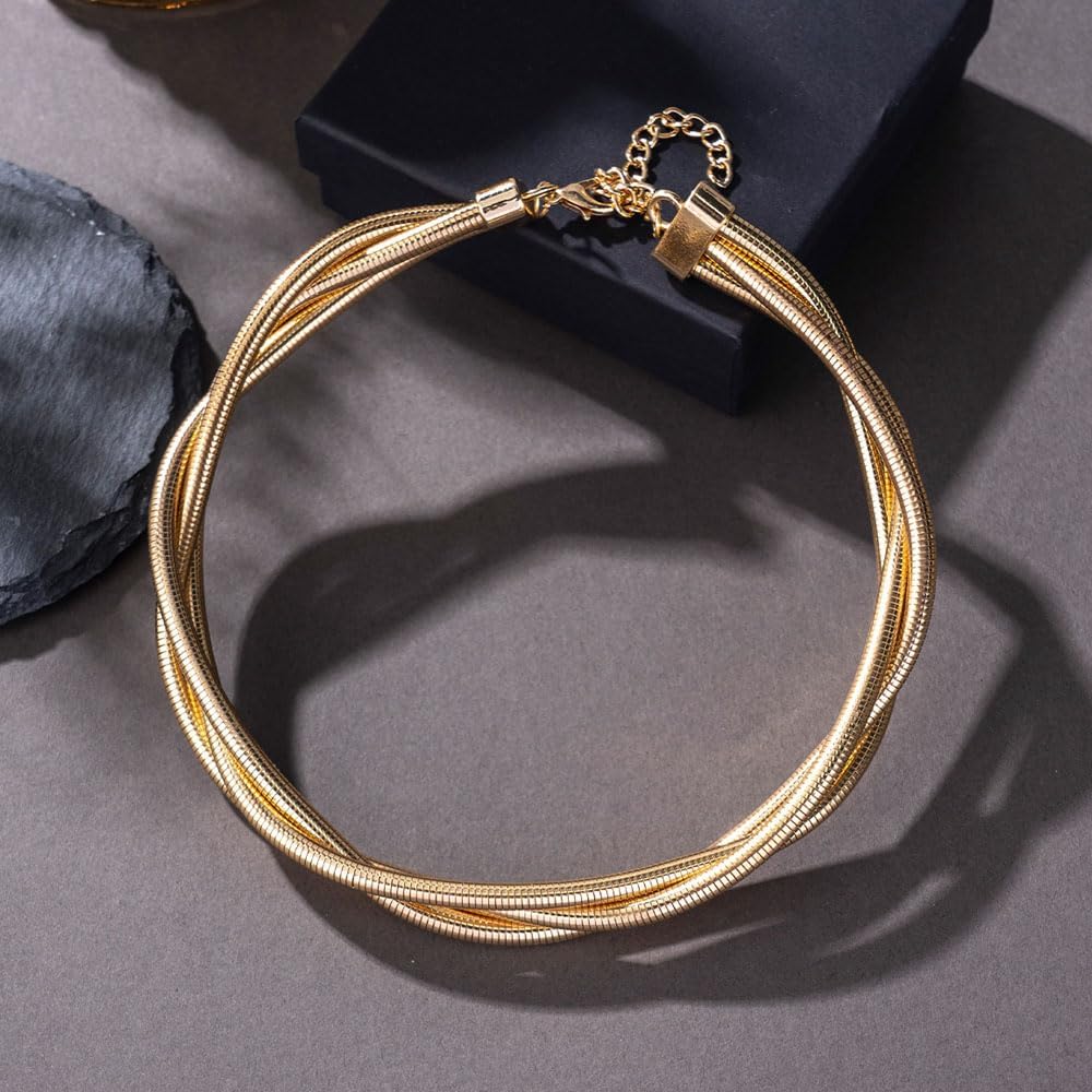 Chunky Gold Statement Choker Neckalce for Women Layered Snakebone Chain Collar Necklace Twist Wrap Stainless Steel Choker Punk Aesthetic Jewelry Gifts - Image 5