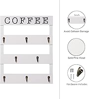 Vista 4 de Soporte para tazas de café de madera maciza montado en la pared, estante rústico para tazas con 8 ganchos, gran espacio para tazas grandes