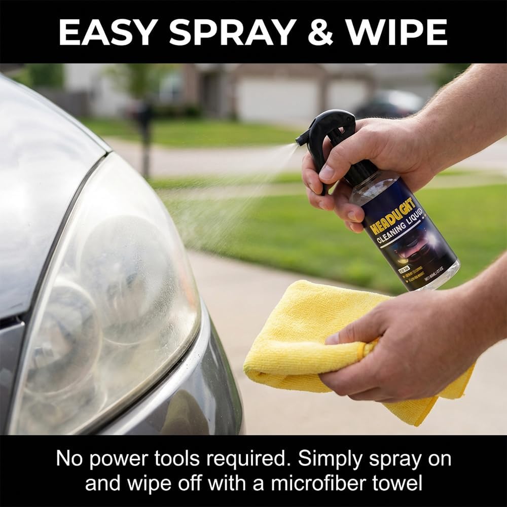 Car Headlight Restoration Spray Kit for Polishing Car Headlight, 2026 New Light Cleaner & Restorer Kit with Cleaning Cloth for Automotive Maintenance, Improve Nighttime Visibility (2, 60ml / 2fl Oz)