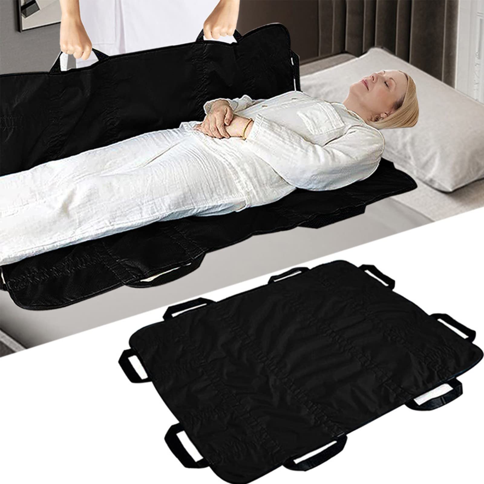 Almohadilla de Cama de posicionamiento con Asas 48 "× 40" Tablero de Transferencia Negro Hoja Deslizante Tablero de Transferencia de Pacientes Dispositivos de elevación para Personas Mayores Sábanas