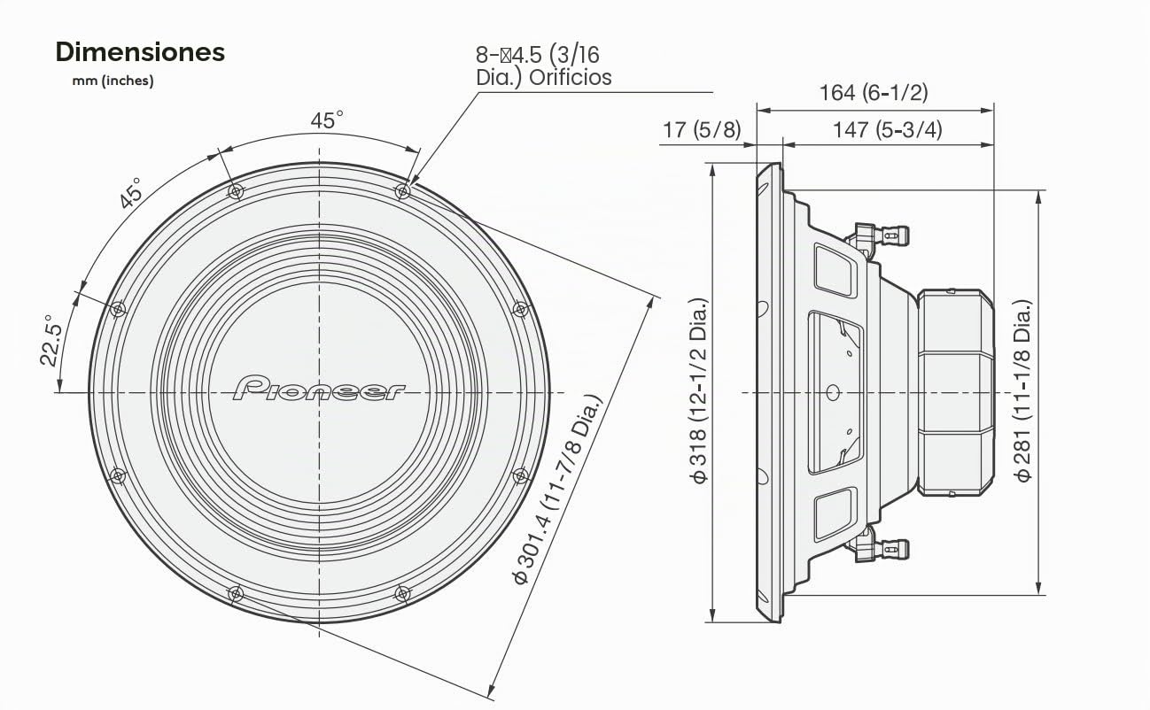 PIONEER TS-A300D4 - Subwoofer de Bobina móvil Doble Tipo Caja de 30 cm y 4 Ω (1500 W)