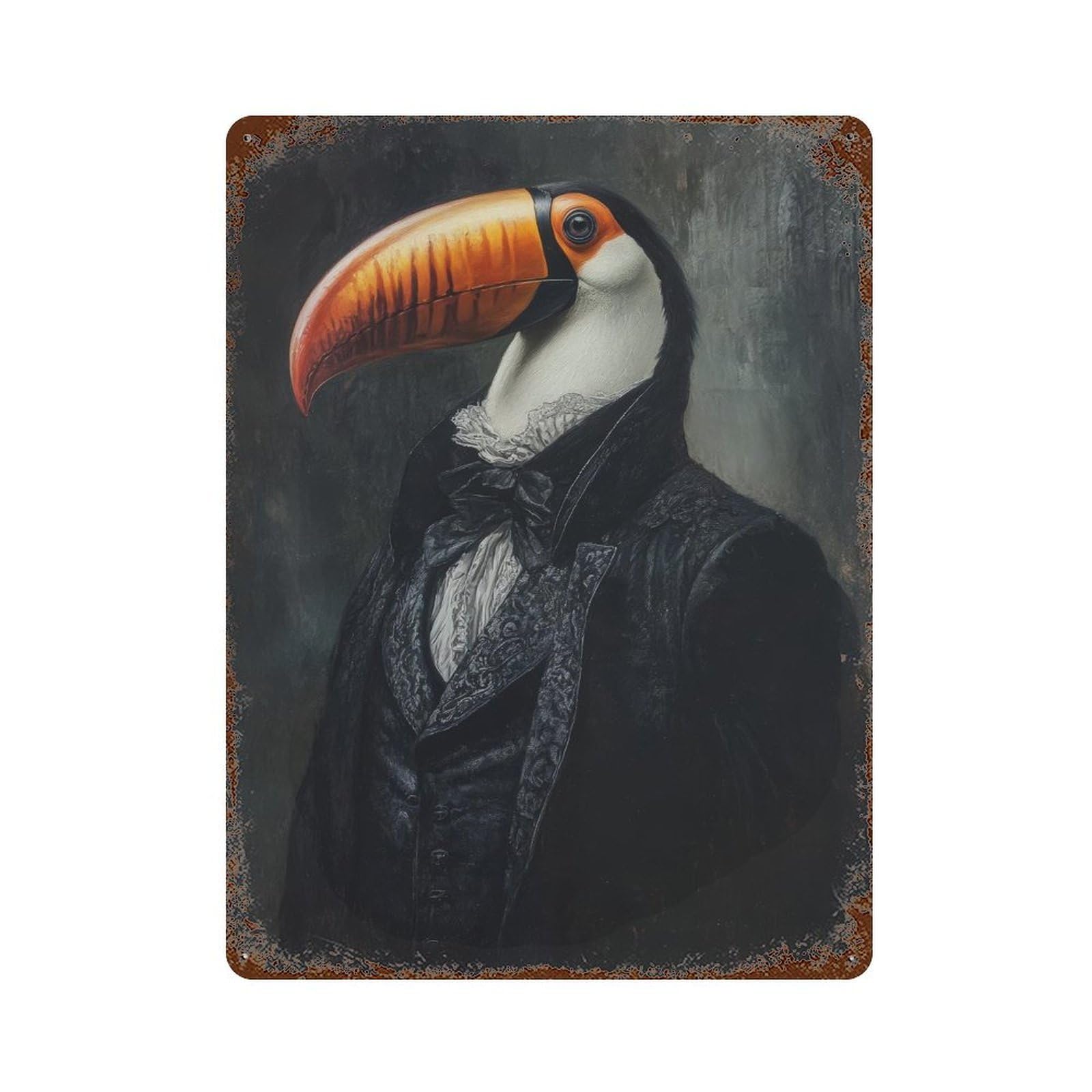 Toucan in Victorian Suit Dark Academia Whimsical Decor Antique Illustration Vintage Bird Rustic Aesthetic Wall Decor Art Metal Tin Poster Modern Home Decor Art Home Bar Shop Decorations Vintage Sign