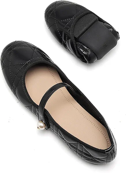 Prodrelo Black Ballet Flats for Women Mary Jane Flats Shoes Lightweight Dressy Work Casual Shoes