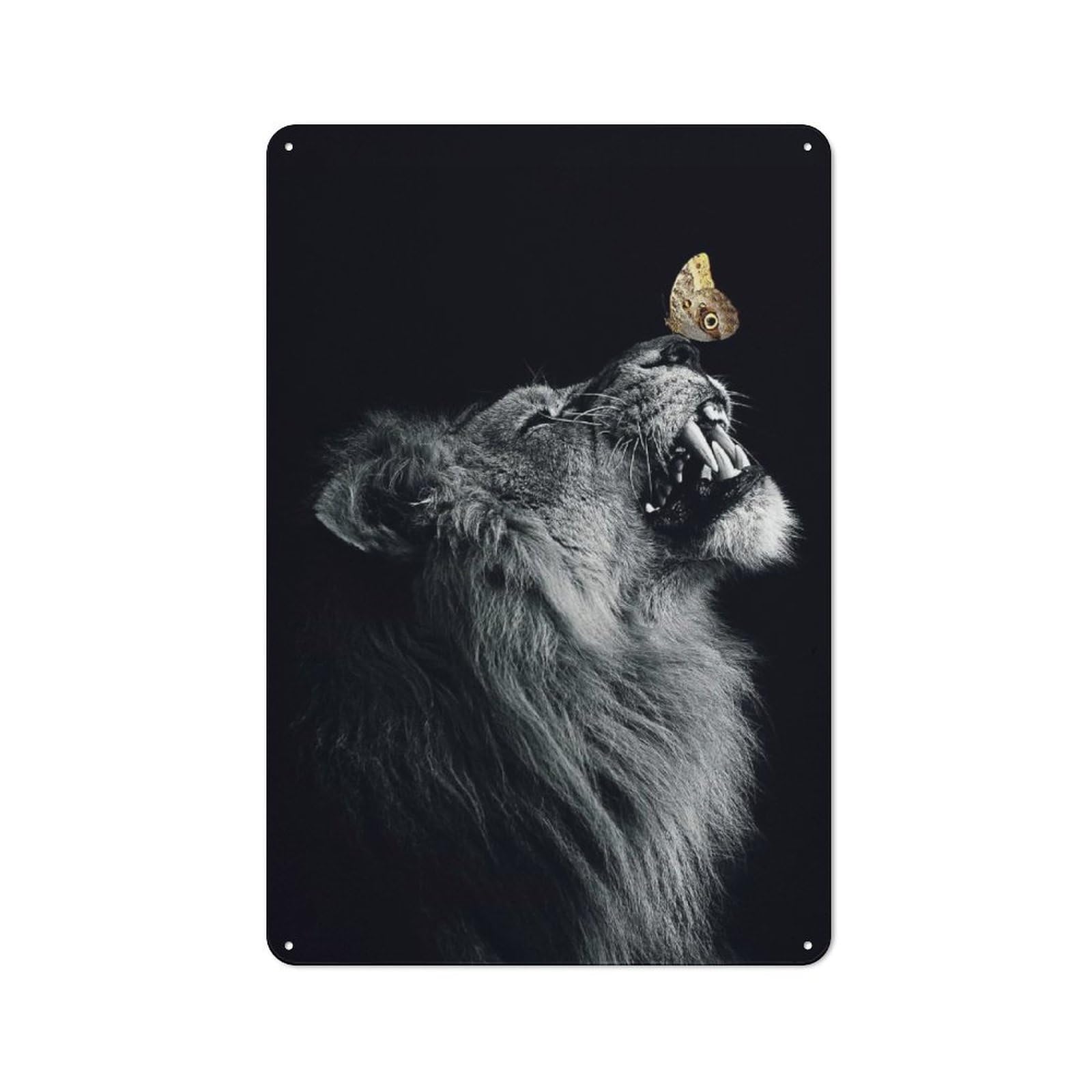 Junmoney Style-1 Vintage Metal Plaque 30X20cm Featuring Lion With Butterfly Poster For Home Bar Wall, A Metal Wall Feature For Home Bars And Entertaining Spaces